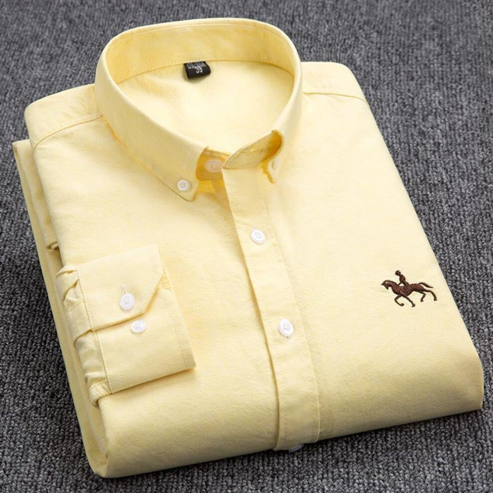 (4XL, yellow) Fashion Top  Quality Mens Formal Dress Shirts Long Sleeve White Pure Cotton Business Slim Fit Plus Size Office