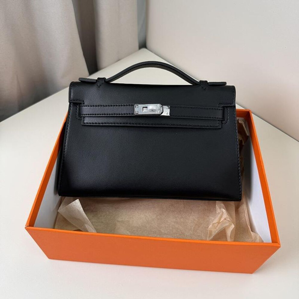 (black) Hand Stitched Chain Crossbody Carey Bag Calfskin Mini Carey Bag Genuine Leather Women's Bag