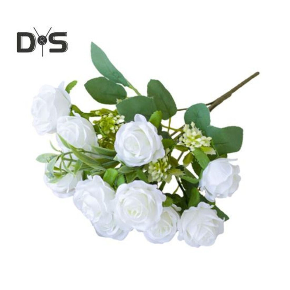(white) Artificial Rose Flower Branch With Stem Realistic Reusable Wedding Party Bridal Bouquet Floral Arrangement Faux Flower Indoor Outdoor Decoration