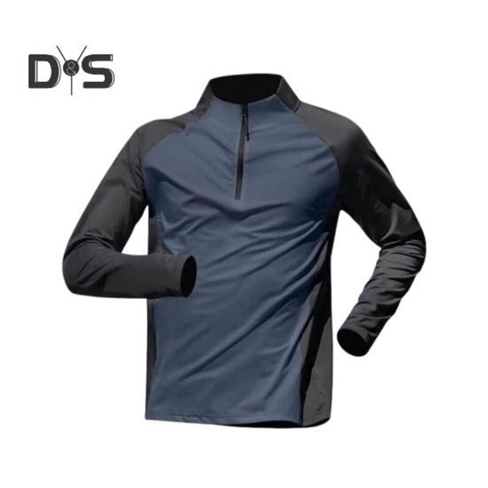 (grey, M) Men Summer Sports T Shirt Half Zipper Stand Collar Contrast Color Long Sleeves Loose Casual Soft Breathable Mid Length Men Daily Running Fitness