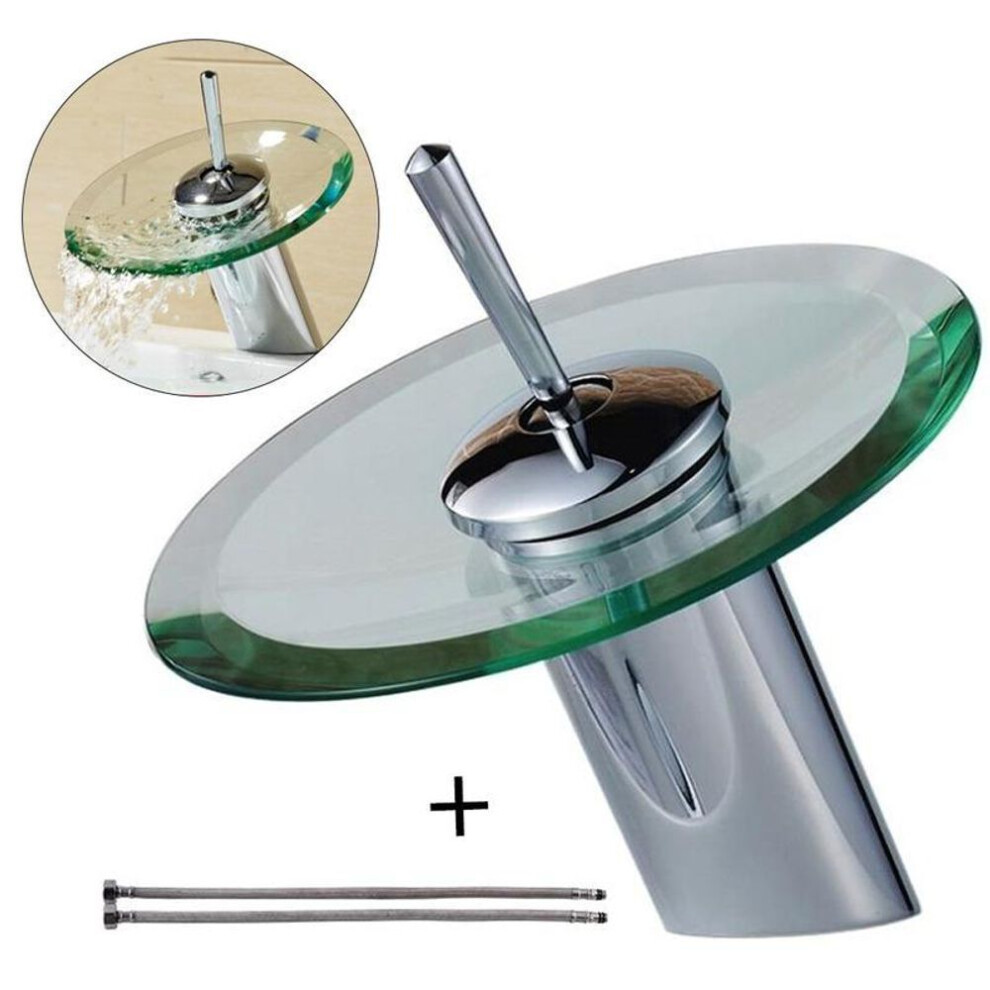 Bathroom Waterfall Basin Toque Sink Mixer Tap Faucet Chrome  Glass Edge Faucet With Water Inlet Pipe