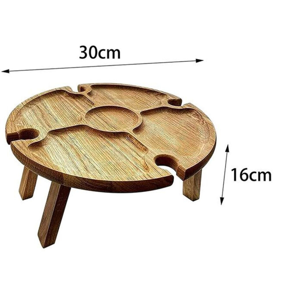 (as the picture, L) Wooden Outdoor Folding Picnic Table Holder Round Foldable Desk Wine Glass Rack Collapsible Table For Garden