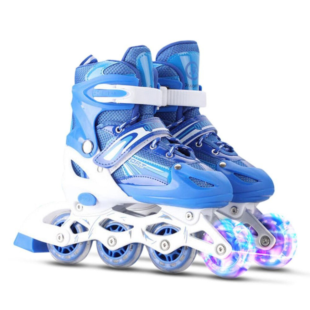 (blue, M) Adjustable Illuminating Inline Skates With Light Up Wheels For Kids And Adults For Girls And Boys