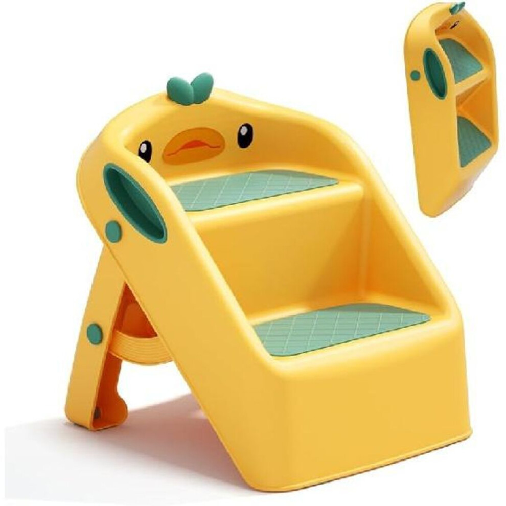 (yellow) Slip-resistant Toddler Kids Step Stool For Kitchen Bathroom Sink,foldable Dual Height Child Kid 2 Step Stool Toilet Potty Training Kitchen Helper