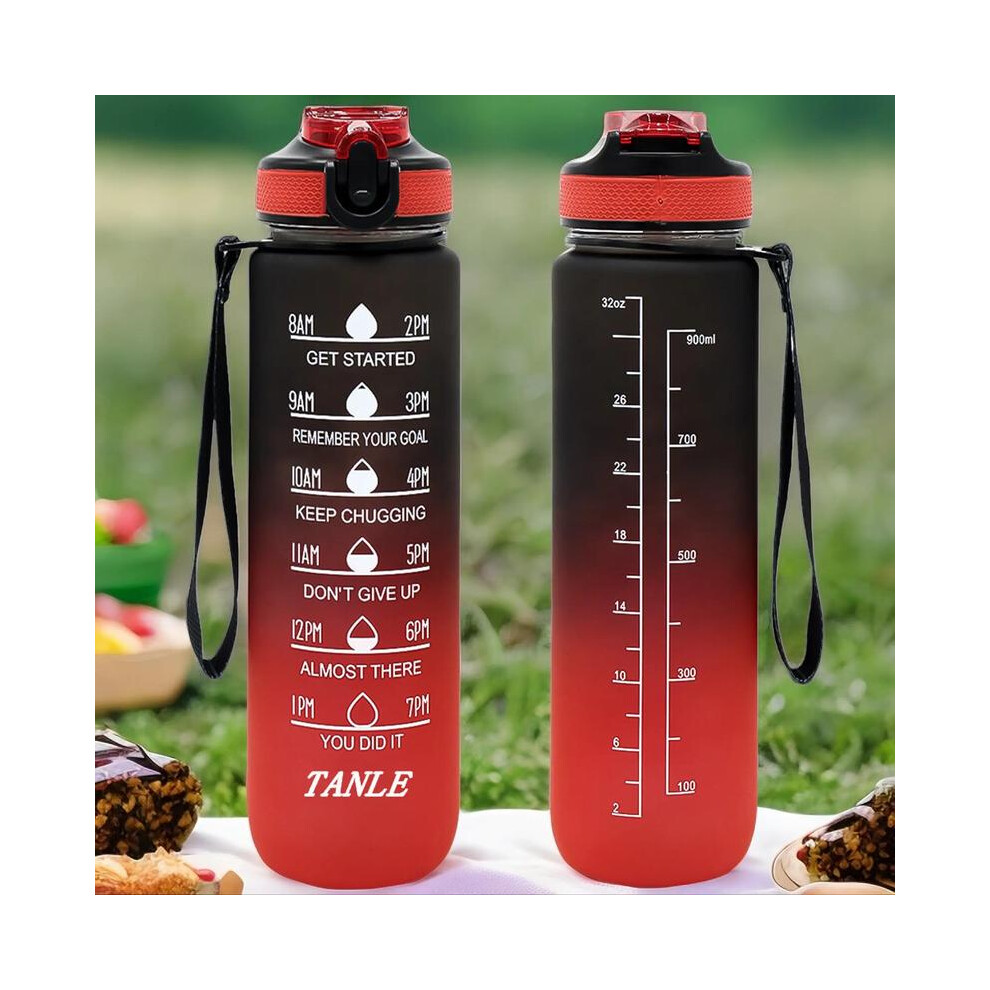 1000ml Sports Water Bottle, Portable Large Capacity Drinking Cup with Straw & Strap, Travel Accessories, Exercise Water Bottle
