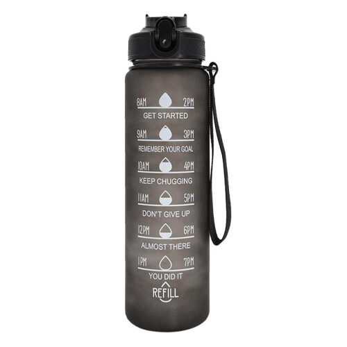 (Black, 32oz) 1000ml Sports Water Bottle, Portable Large Capacity Drinking Cup with Straw & Strap, Travel Accessories, Exercise Water Bottle