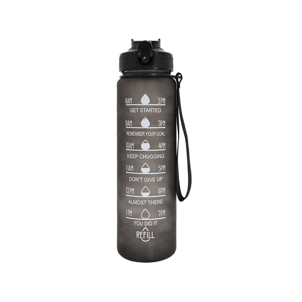 (Black, 32oz) 1000ml Sports Water Bottle, Portable Large Capacity Drinking Cup with Straw & Strap, Travel Accessories, Exercise Water Bottle