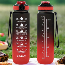 (Red And Black, 32oz) 1000ml Sports Water Bottle, Portable Large Capacity Drinking Cup with Straw & Strap, Travel Accessories, Exercise Water Bottle