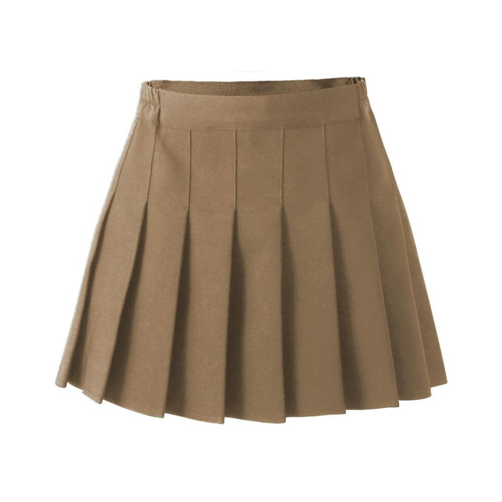 (dark brown, 130cm) Summer Kids Pleated Skirt Solid Casual All-match School Girls Short Skirt Casual Fashion Dance Performance A-line Skirt Teens