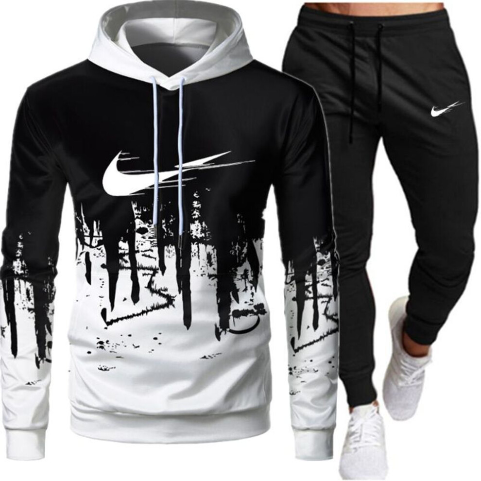 (white, S) Spring Autumn Winter Hoodies Pants 2 Piece Set+running Hoody Mens Brand Sweatshirt Sport Joggers Sweatpants Suit