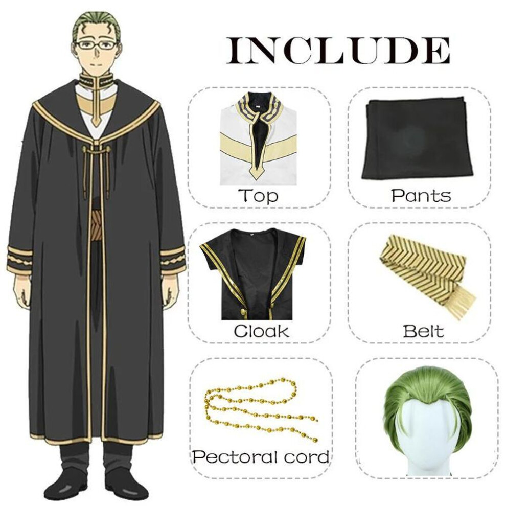 (as the picture, 3xl) Anime Frieren At The Funeral Heiter Cosplay Costume Uniform Trench Full Set Fancy Outfit Top Coat Pants With Wig Halloween Carnival Party