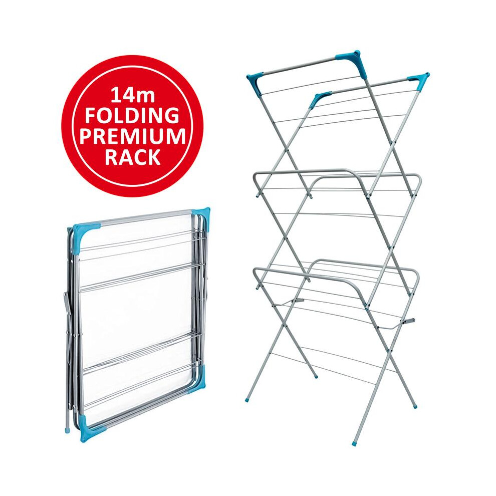 (Default) Clothes Airer Drying Indoor and Outdoor Laundry Rack with Non-Slip Feet and Corner Spaces for Hangers, Flat Foldable Space Saving, 61 x 46 x