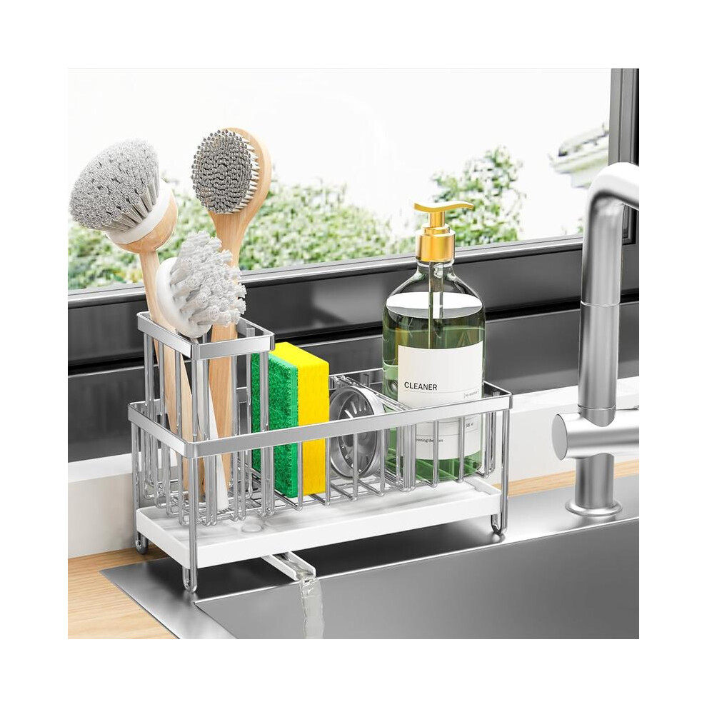 (Silver, one-size) Kitchen Sponge Holder with Detachable Brush Holder, Multifunctional Kitchen Storage Rack for Home, Kitchen Sink Organizer, Cutlery-image-OPC-PHDRQ8G-NEW
