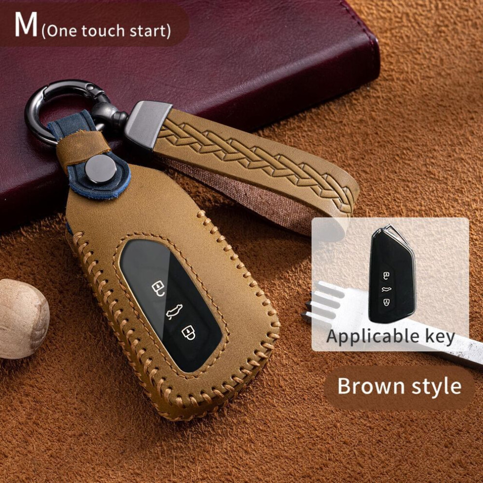(Other) Leather Car Key Cover For Vw Volkswagen Golf 8 Mk8 Cc Passat B6 B7 Passat 3C Cupra Skoda Octavia A8 Seat Leon Mk4 2020 2021 Formentor Tarraco Brown/Black 9058596953911