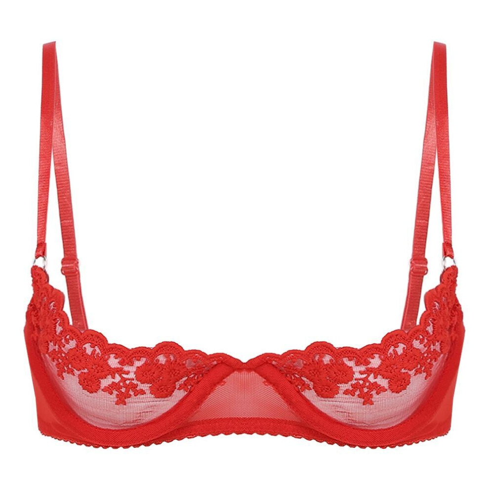 (red, 3XL) Women's Balconette Push Up Bra Lace Plus Size Bras See Through Underwire