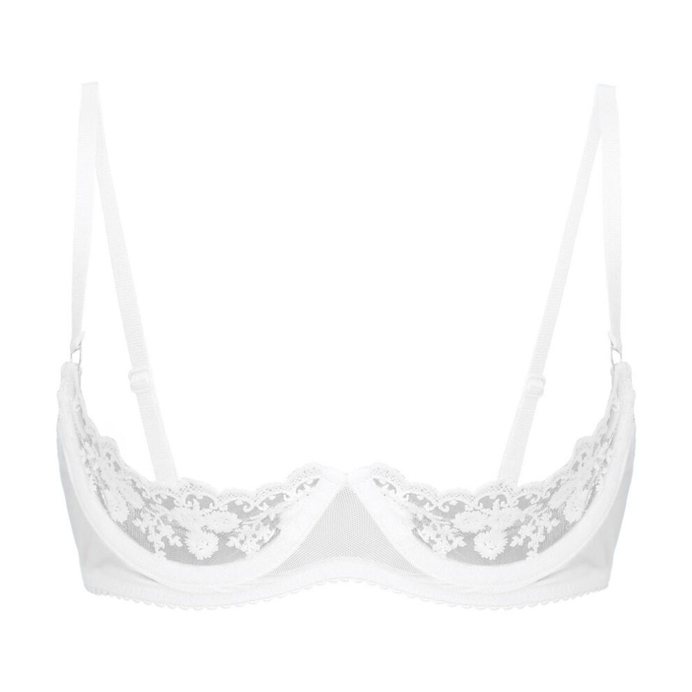 (white, L) Women's Balconette Push Up Bra Lace Plus Size Bras See Through Underwire