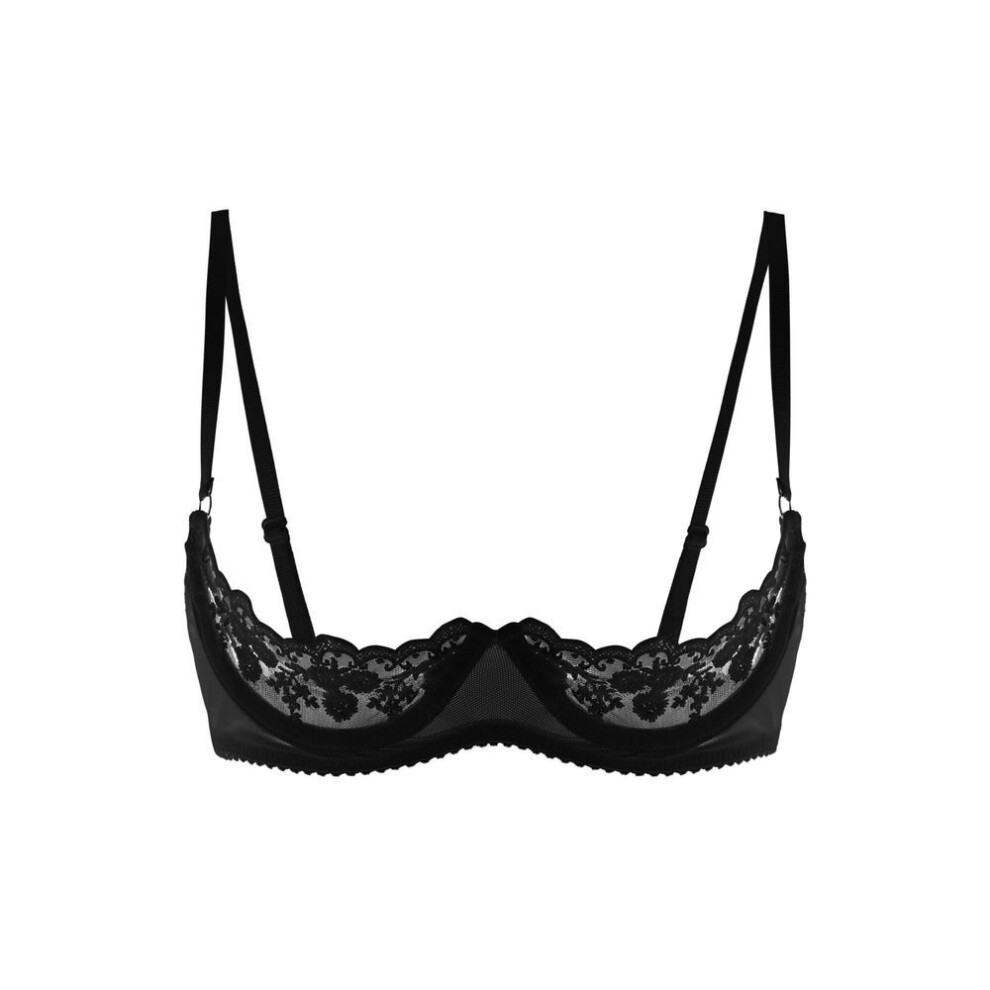 (black, 4XL) Women's Balconette Push Up Bra Lace Plus Size Bras See Through Underwire