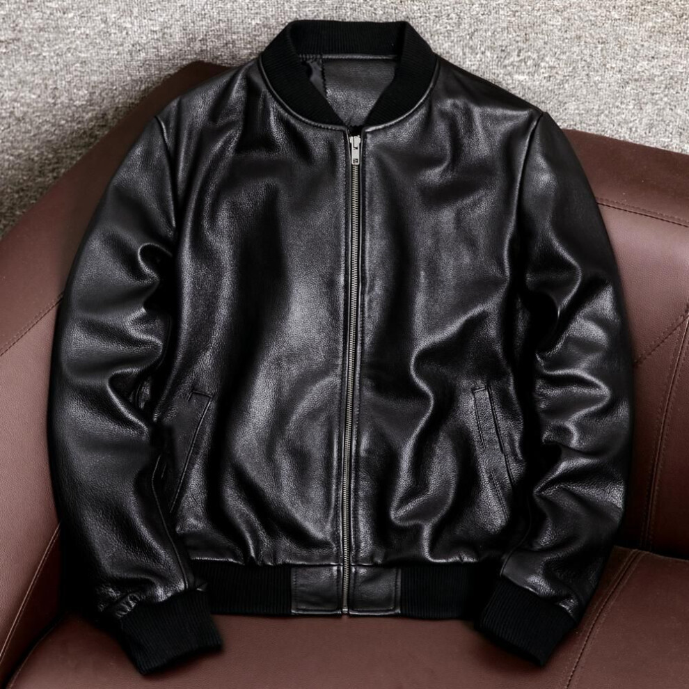 (as the picture, XL) 100% Genuine Leather Male Black Sheepskin Soft Motorcycle Jacket Men Spring Autumn Plus Size Bomber Aviator Coat