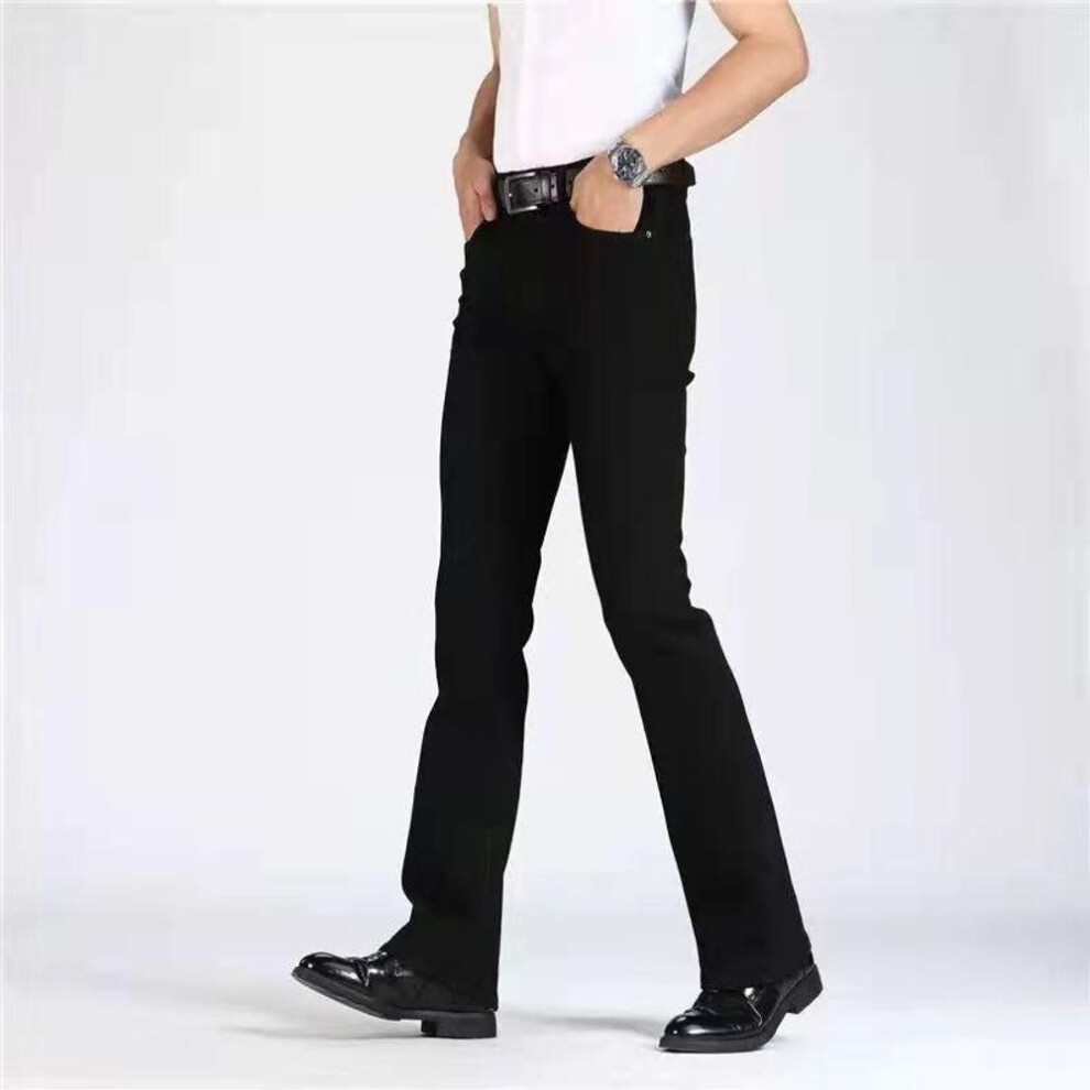 (black, M) Mens Flared Jeans Boot Cut Leg Flared Male Designer Classic Denim Jeans High Waist Stretch Loose Flared Denim Dark Blue Jeans