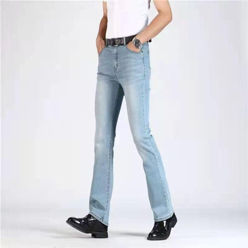 (blue, M) Mens Flared Jeans Boot Cut Leg Flared Male Designer Classic Denim Jeans High Waist Stretch Loose Flared Denim Dark Blue Jeans