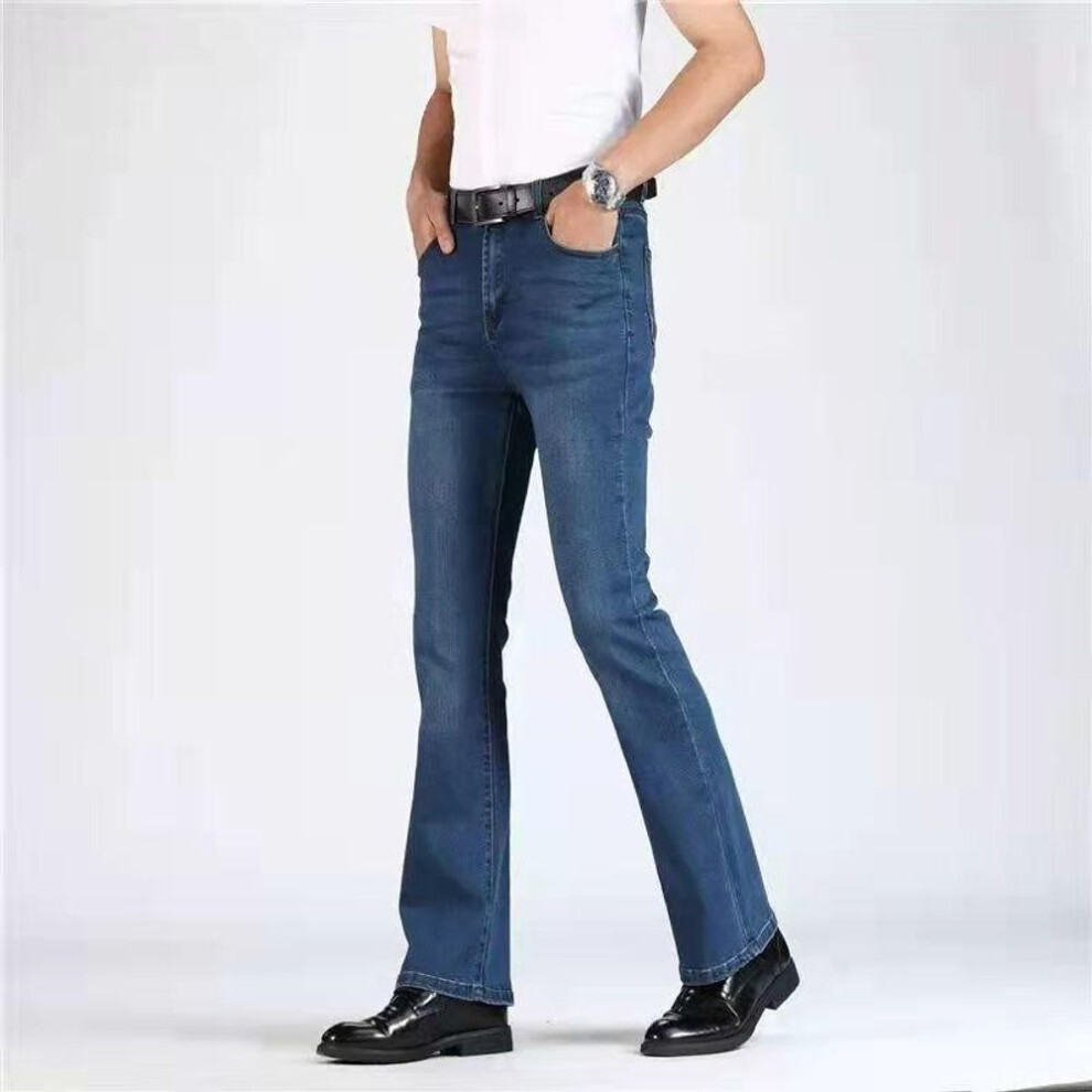 (dark blue, 3XL) Mens Flared Jeans Boot Cut Leg Flared Male Designer Classic Denim Jeans High Waist Stretch Loose Flared Denim Dark Blue Jeans