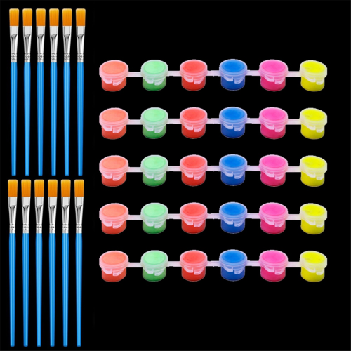 Conjunto com 6 tintas acrílicas brilhantes com pincéis de 6,7 x 0,8 polegadas 2