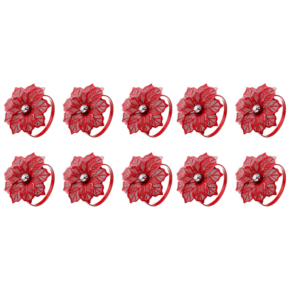Lot de 10 ronds de serviette décoratifs pour porte-serviettes en tissu, décoration de cuisine, mariage, rouge