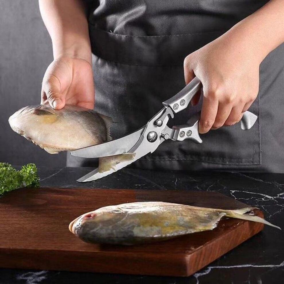 Stainless Steel Multi-functional Powerful Chicken Bone Scissors Sharp Household Food Scissors Chicken Bone Fish Bone Aluminum Handle Kitchen Scissors