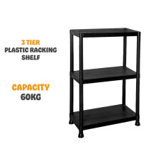 (3 - TIER PLASTIC SHELF) 3/4/5 Tier Plastic Shelf Storage Unit Shelving Shelves Racking Warehouse Shed Rack Organiser Steel Garage Standing