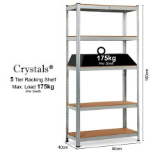 (5 - TIER STEEL SHELF) 3/4/5 Tier Plastic Shelf Storage Unit Shelving Shelves Racking Warehouse Shed Rack Organiser Steel Garage Standing