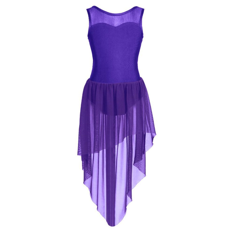 (purple, 7-8 Years) Kids Ballet Tutu Dance Leotard Dress Sleeveless High-low Hem Girls Gymnastics Leotard Stage Costumes