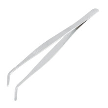 20 cm kulmikas, vinokärkinen, metallipinsetti, hopeanvärinen