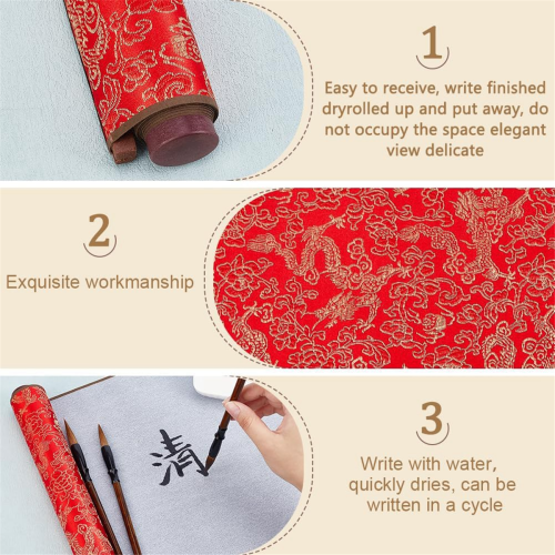 4Pcs No Ink Chinese Calligraphy Practice Set Reusable Water Writing Magic Cloth Scrolls Brushes 2