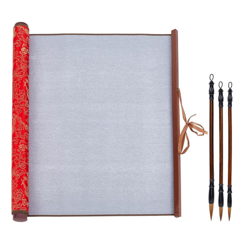 4Pcs No Ink Chinese Calligraphy Practice Set Reusable Water Writing Magic Cloth Scrolls Brushes 1