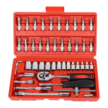 Juego de 46 herramientas de reparación de automóviles, juego de llaves de vaso y trinquete, combinación de llaves dinamométricas, color rojo