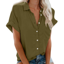 Camisas de manga curta com decote em V verde oliva M