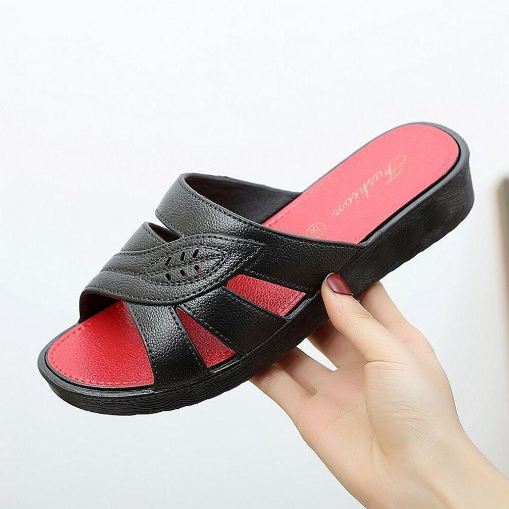 (black, 38) Slippers Women Summer Outer Soft Bottom Fashion All-match Home Thick Bottom Anti-slip Bath Middle-aged Ladies Sandals
