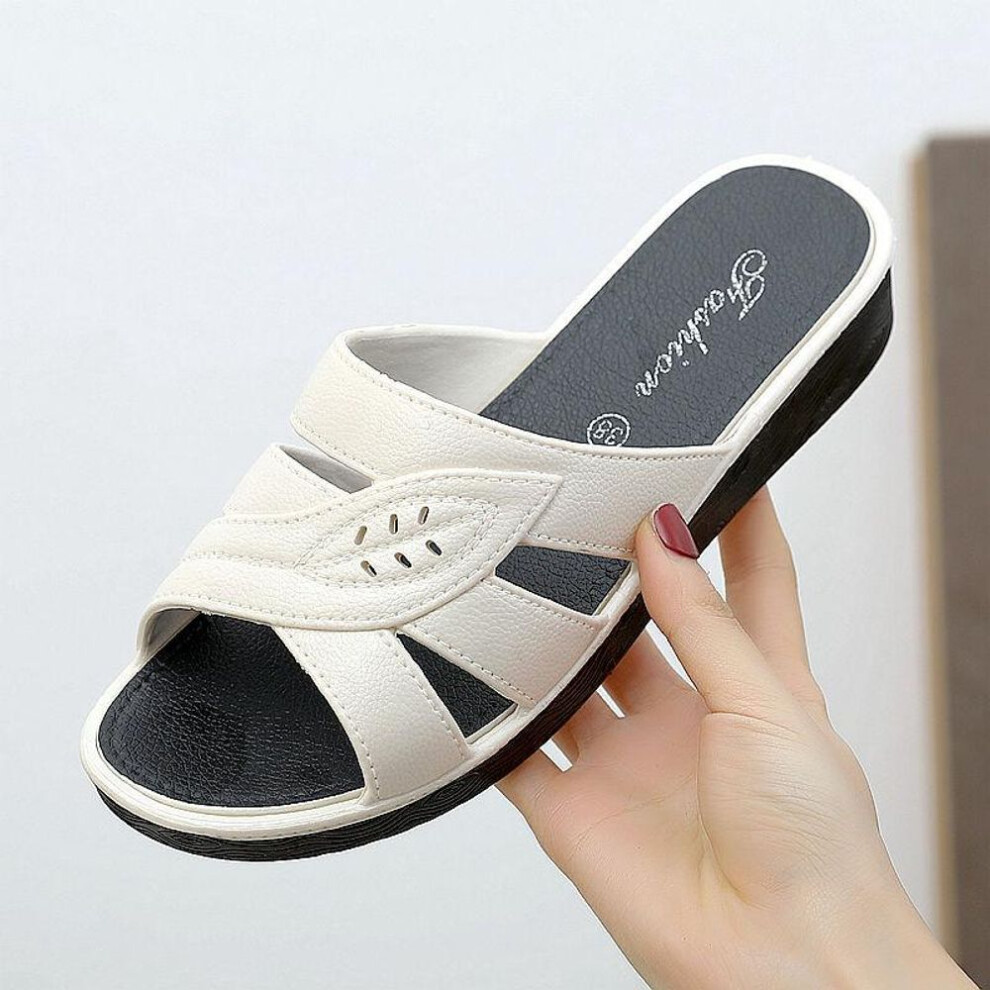 (white, 37) Slippers Women Summer Outer Soft Bottom Fashion All-match Home Thick Bottom Anti-slip Bath Middle-aged Ladies Sandals