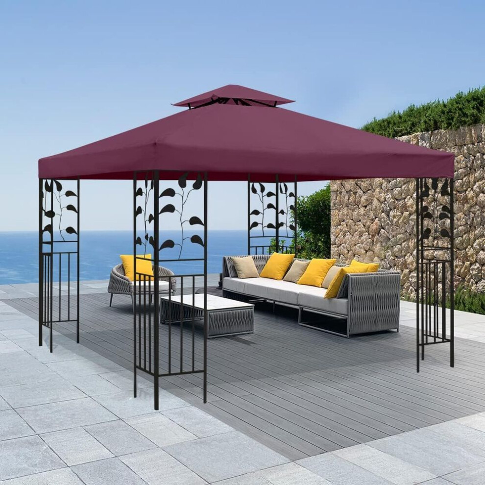 (red) 1piece 3x3m Gazebo Replacement Canopy Double Tier Top Cover,pavilion Garden Patio Canopy Top Weather Resistance Cover
