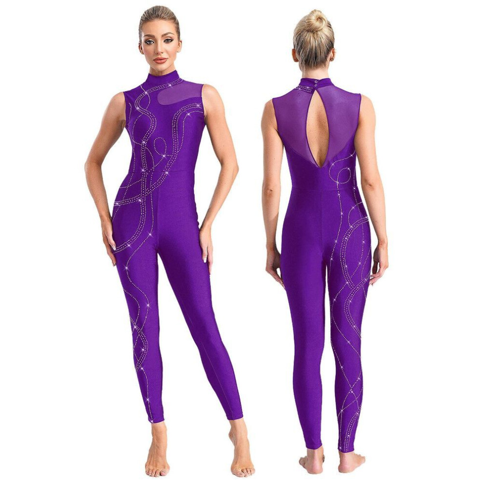 (purple, S) Women Jazz Dancewear Acrobatic Gymnastics Unitard One Piece Sleeveless Dance Bodysuits Skating Jumpsuit Ballet Unitard