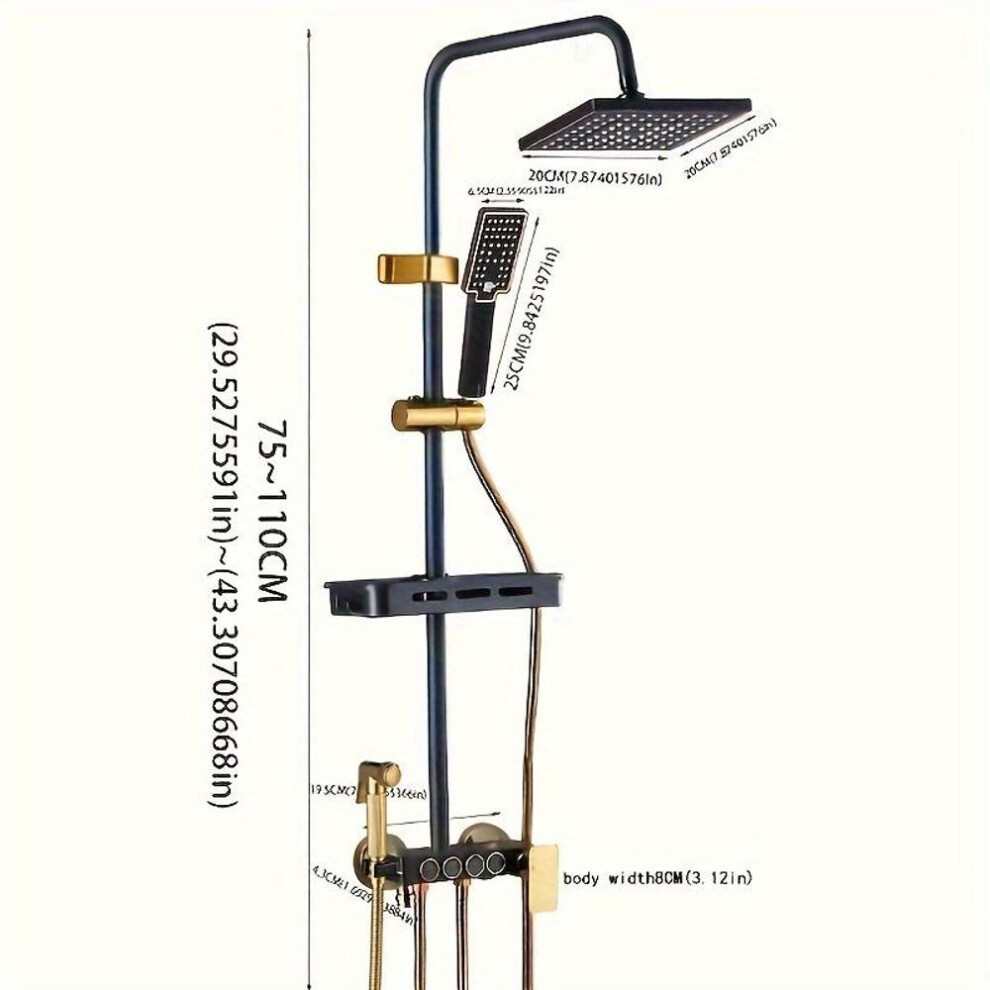 Black Golden 4-button Shower Set, Home Copper Bathroom Faucet With Handheld Showerhead, Wall-mounted Shower System With Dual Showerheads