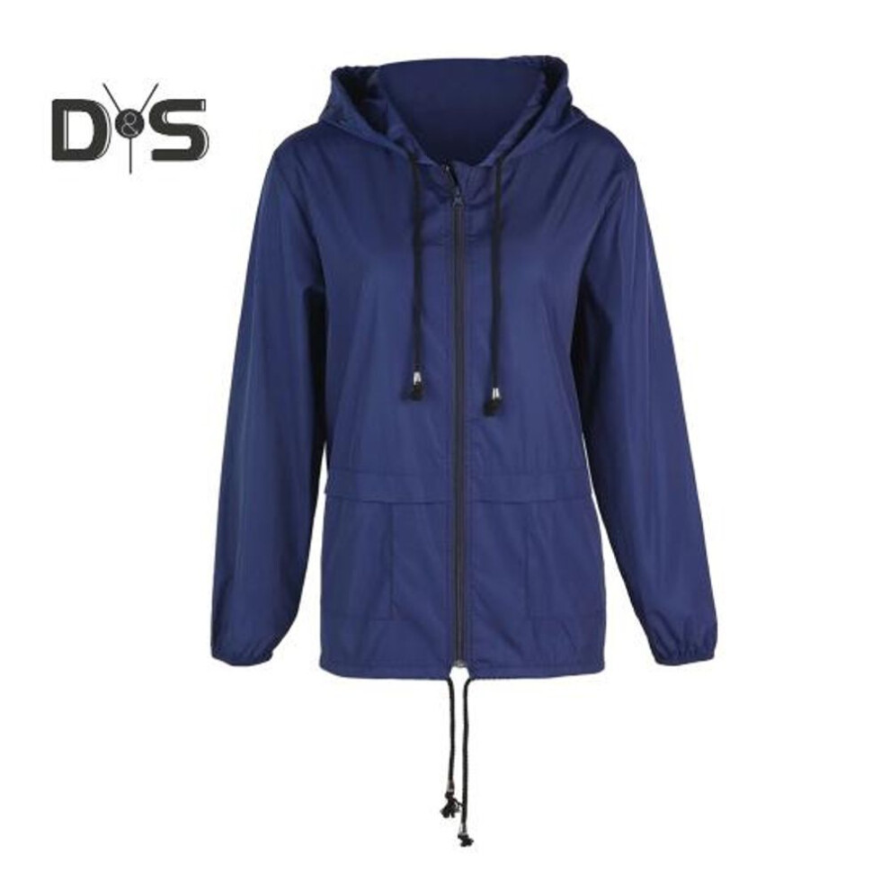 (navy blue, S) Women Outdoor Rain Jacket Lightweight Loose Fit Casual Coat For Camping Hiking Hooded With Lined Waterproof Windbreaker With Pockets