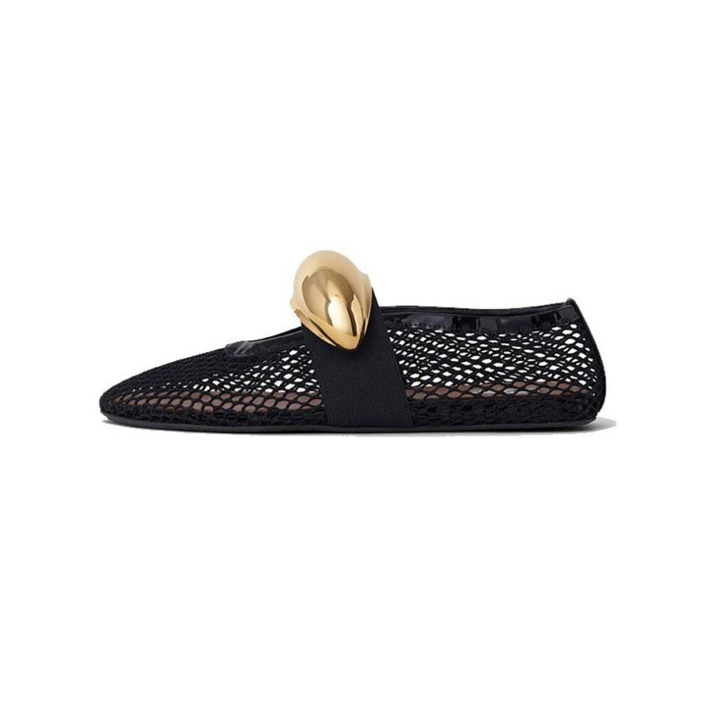 (as the picture, 38) 2024 Summer New Mesh Women's Ballet Flat Shoes Fashion Metal Buckle Mary Jane Women's Comfortable Large Single Shoes