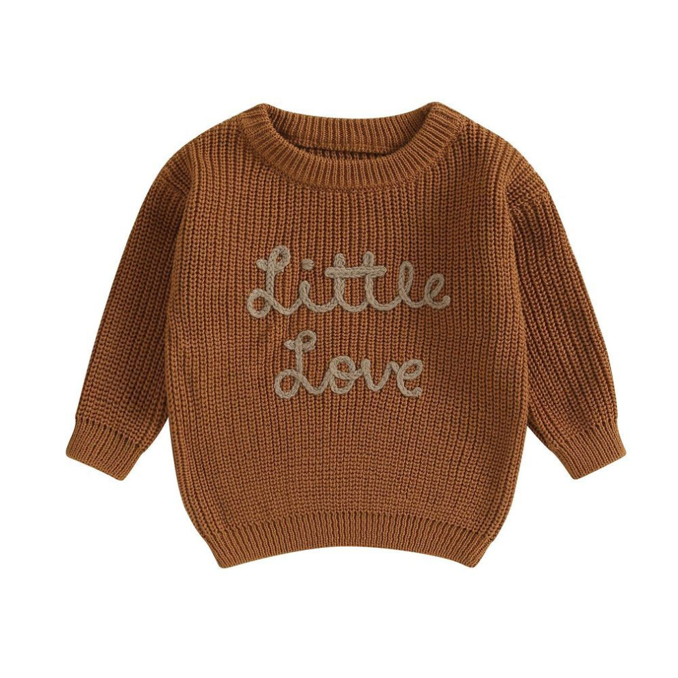 (brown, 12-18 Months) Baby Girl Sweater, Long Sleeve Crew Neck Letters Winter Warm Knit Pullover Sweater Infant Clothes