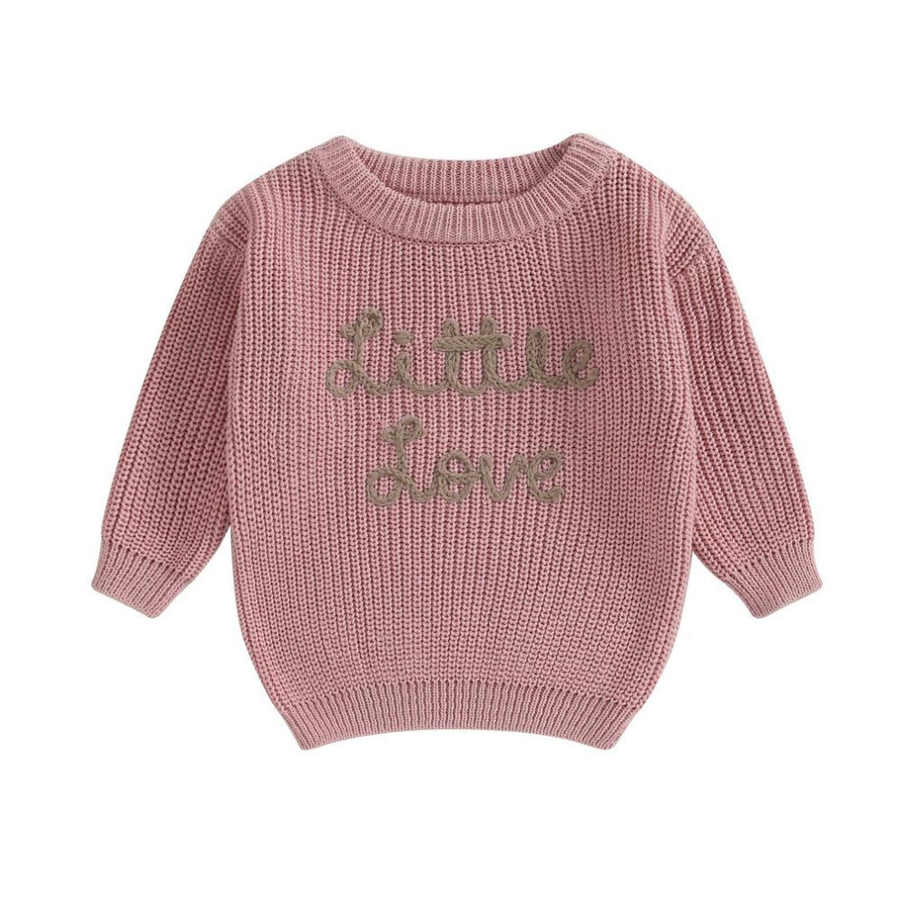 (dark pink, 3-6 Months) Baby Girl Sweater, Long Sleeve Crew Neck Letters Winter Warm Knit Pullover Sweater Infant Clothes