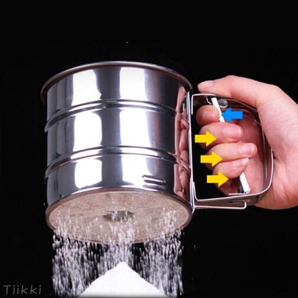 Mechanical Flour Sugar Icing Mesh Sifter Shaker Baking Kitchen Tool Stainless