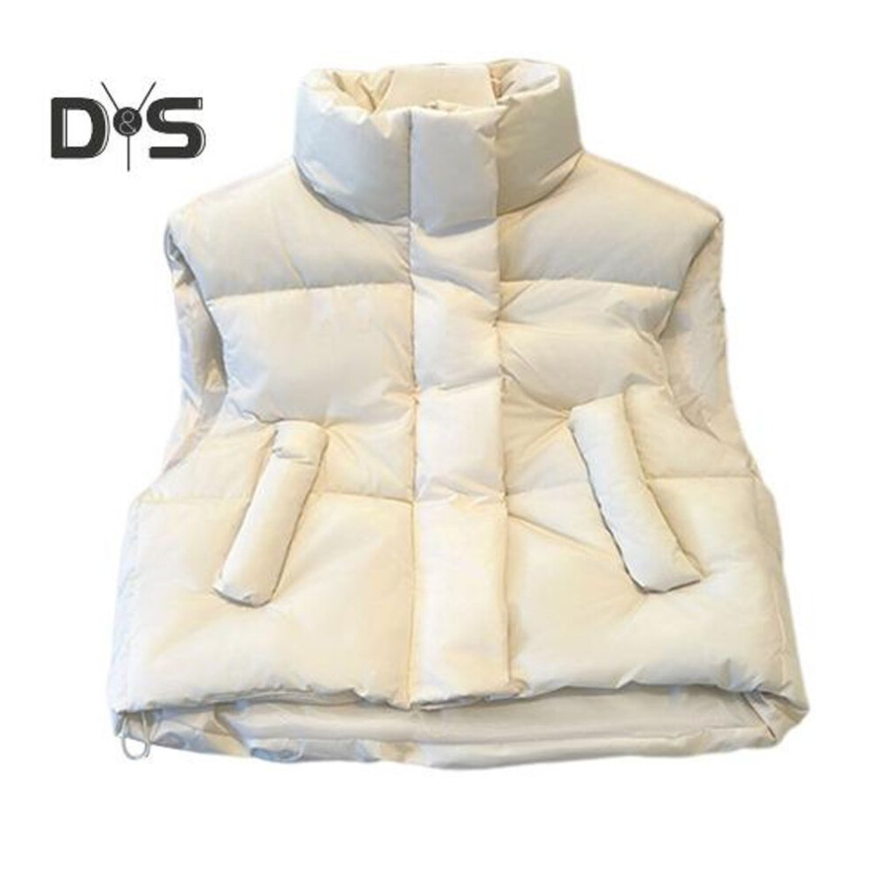 (white, XL) Winter Women Coat Stand Collar Zipper Closure Long Sleeves Pure Color Windproof Heat Retention Padded Down Coat Men Slim Fit Outdoor Jacket
