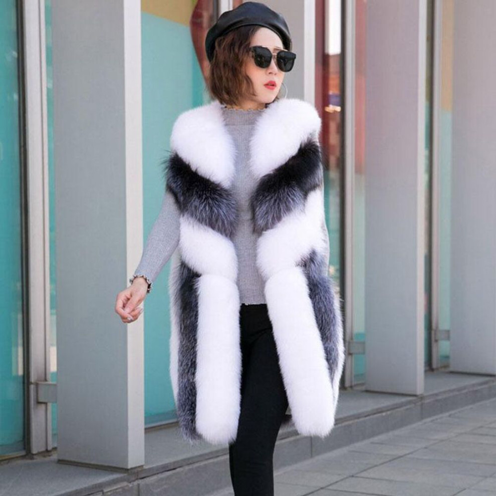(as the picture, XXL) Fur New High Imitation Fox Fur Vest Women's Popular Fur Tank Top Medium Long Winter Coat