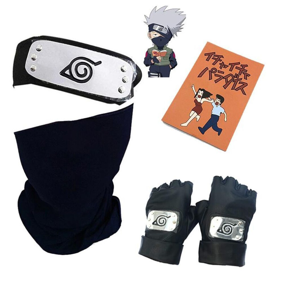 4pcs Sets Anime Hatake Kakashi Mask Gloves Headband Jiraiya Icha Icha Uzumaki Sign Cosplay Accessories Props Ninja Suit Halloween Gifts
