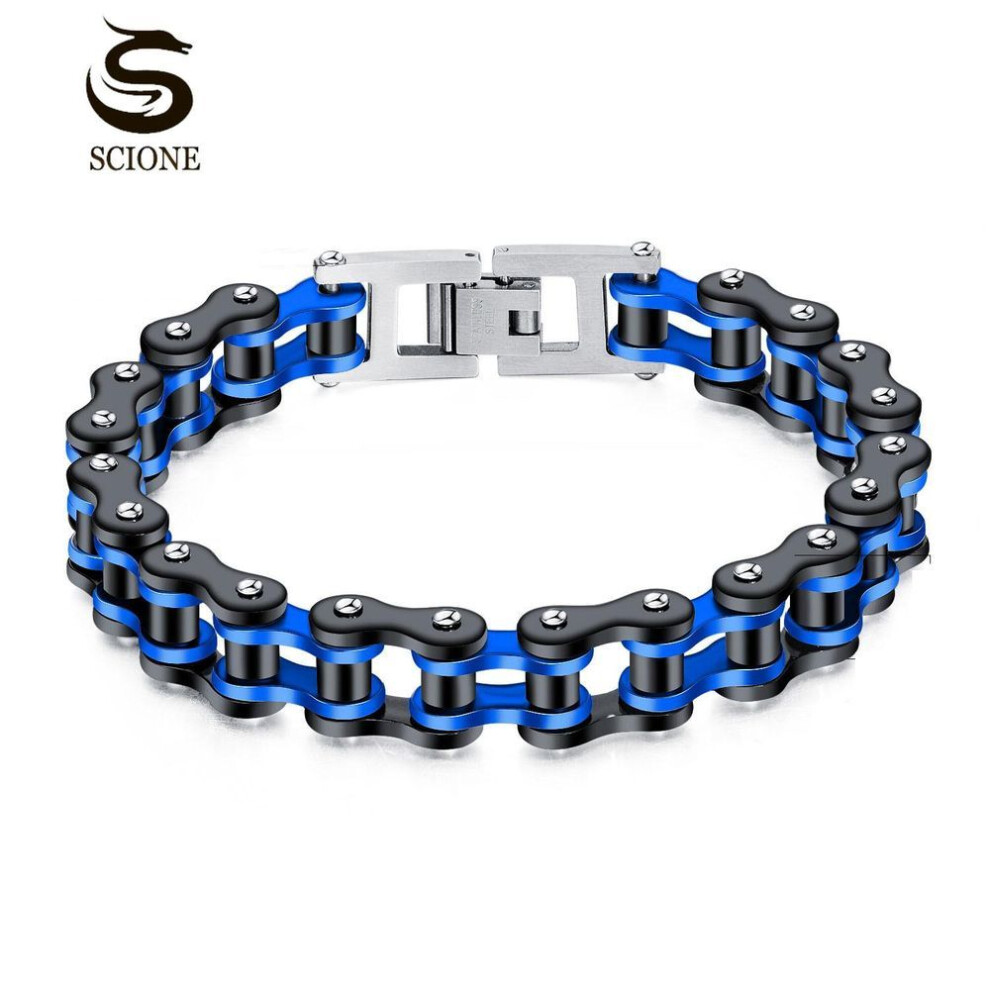 (blue, 22cm) Luxy Moon Personalized Motorcycle Chain Rock Style Cycling Chain Stainless Steel Bracelet
